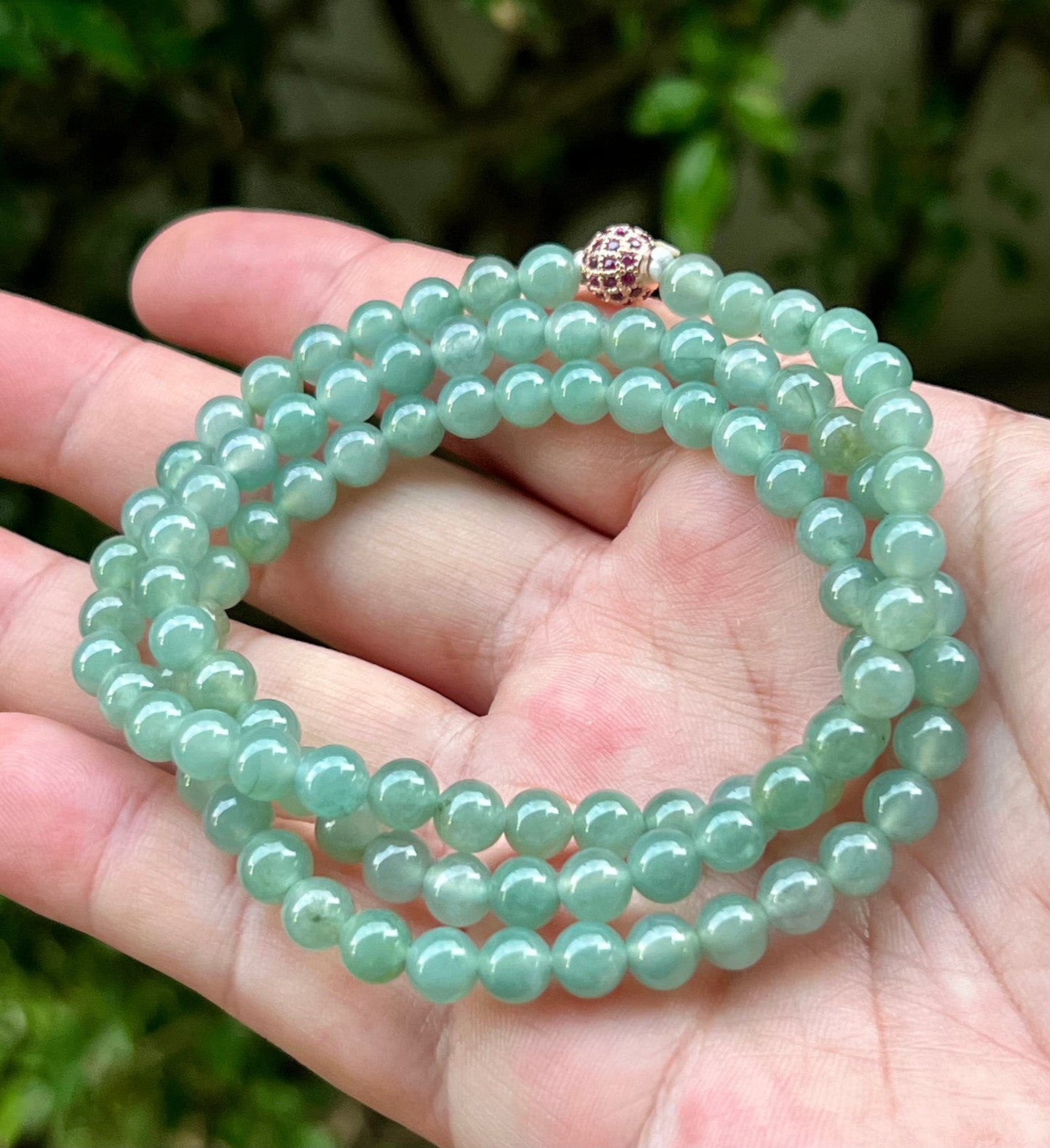 Natural Certified Grade A Burmese Jadeite Jade Beaded Necklace – Icy Imperial & Apple Green – 6.2mm Beads – JN011