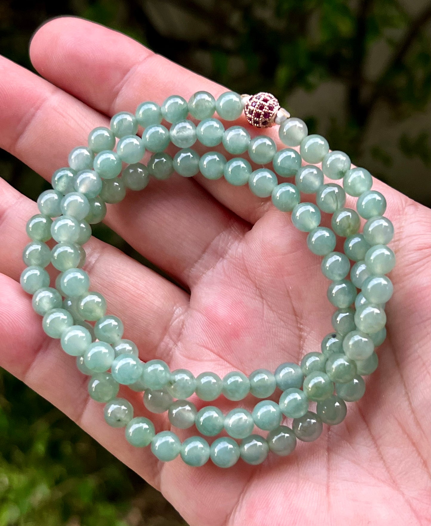 Natural Certified Grade A Burmese Jadeite Jade Beaded Necklace – Icy Imperial & Apple Green – 6.2mm Beads – JN011