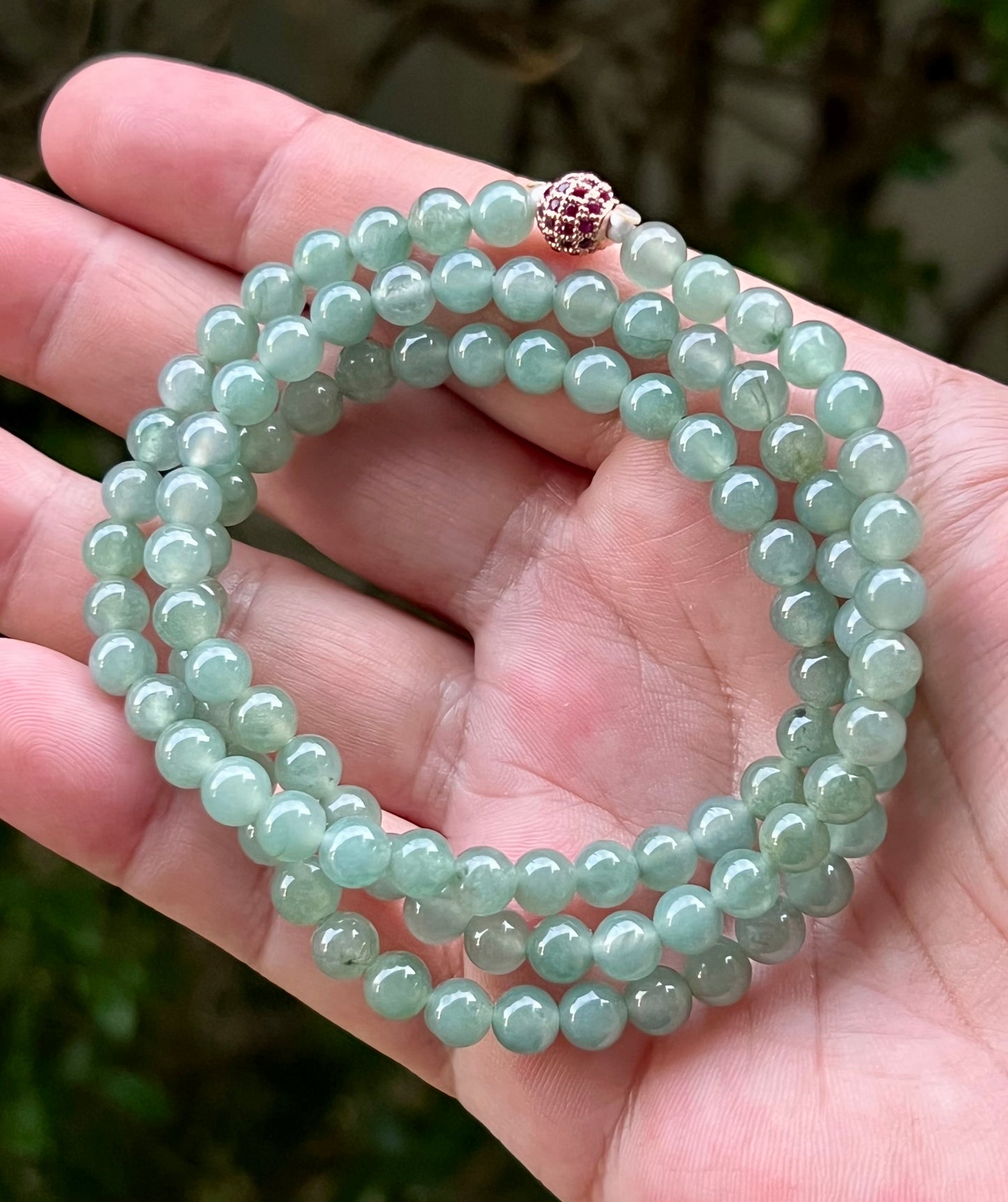 Natural Certified Grade A Burmese Jadeite Jade Beaded Necklace – Icy Imperial & Apple Green – 6.2mm Beads – JN011
