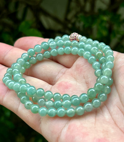 Natural Certified Grade A Burmese Jadeite Jade Beaded Necklace – Icy Imperial & Apple Green – 6.2mm Beads – JN011
