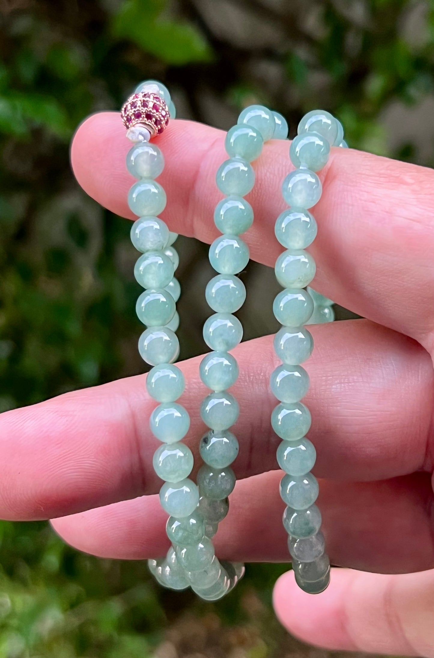Natural Certified Grade A Burmese Jadeite Jade Beaded Necklace – Icy Imperial & Apple Green – 6.2mm Beads – JN011