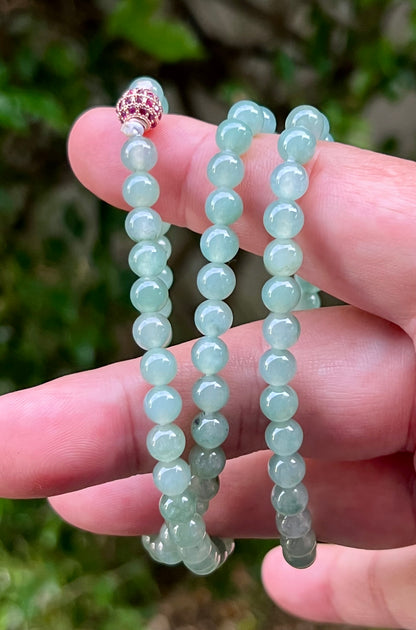 Natural Certified Grade A Burmese Jadeite Jade Beaded Necklace – Icy Imperial & Apple Green – 6.2mm Beads – JN011