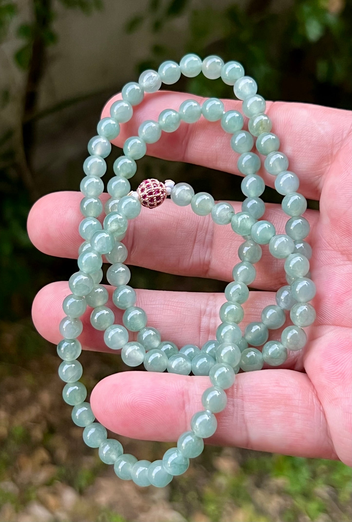 Natural Certified Grade A Burmese Jadeite Jade Beaded Necklace – Icy Imperial & Apple Green – 6.2mm Beads – JN011