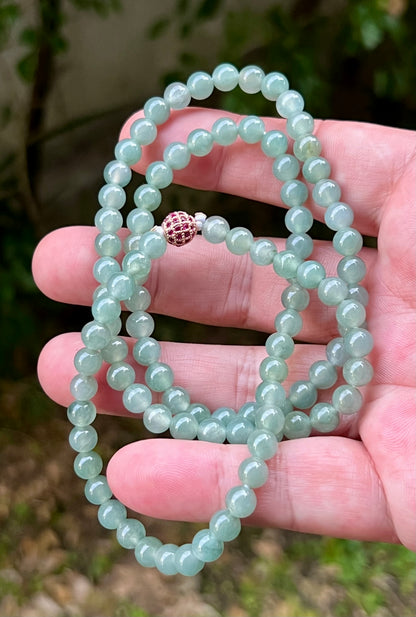 Natural Certified Grade A Burmese Jadeite Jade Beaded Necklace – Icy Imperial & Apple Green – 6.2mm Beads – JN011
