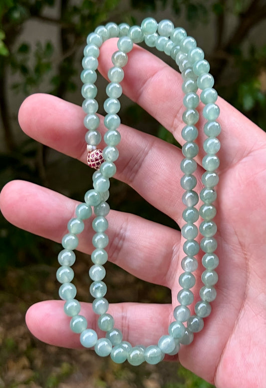 Natural Certified Grade A Burmese Jadeite Jade Beaded Necklace – Icy Imperial & Apple Green – 6.2mm Beads – JN011