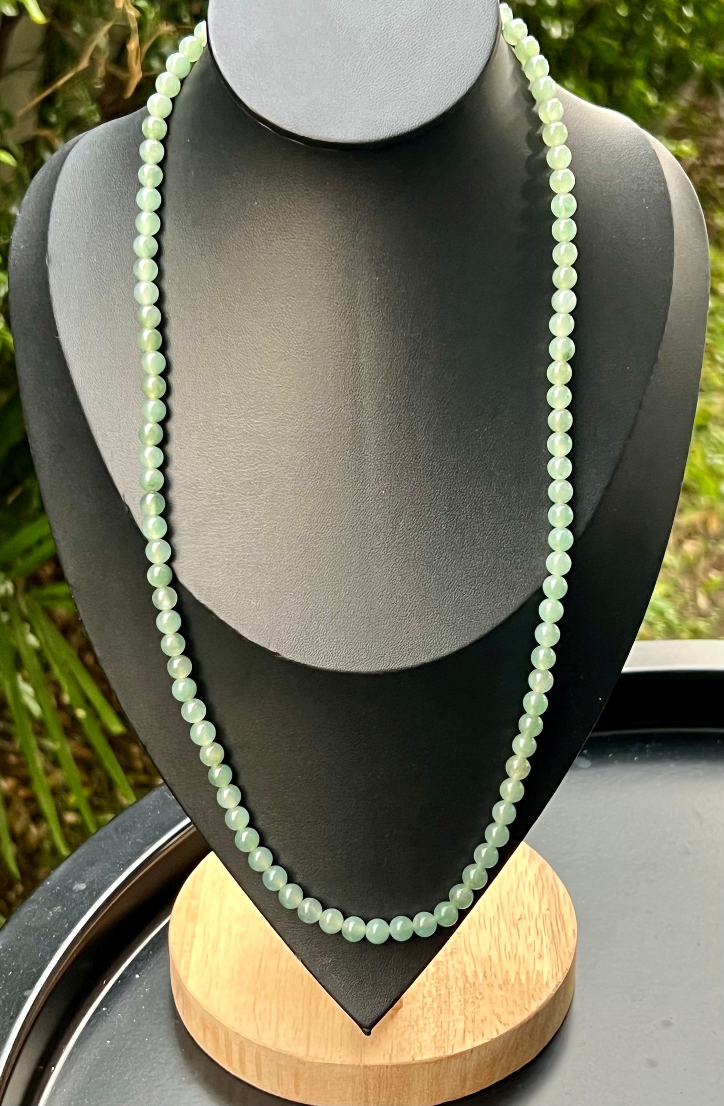 Natural Certified Grade A Burmese Jadeite Jade Beaded Necklace – Icy Imperial & Apple Green – 6.2mm Beads – JN011