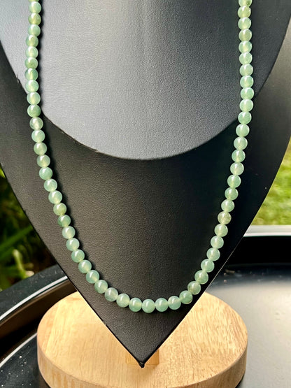 Natural Certified Grade A Burmese Jadeite Jade Beaded Necklace – Icy Imperial & Apple Green – 6.2mm Beads – JN011