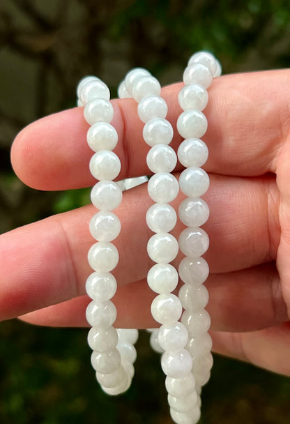 Natural Certified Grade A Burmese Jadeite Jade Beaded Necklace – Icy Milky White & Light Apple Green Hues – 6.8mm Beads – JN012