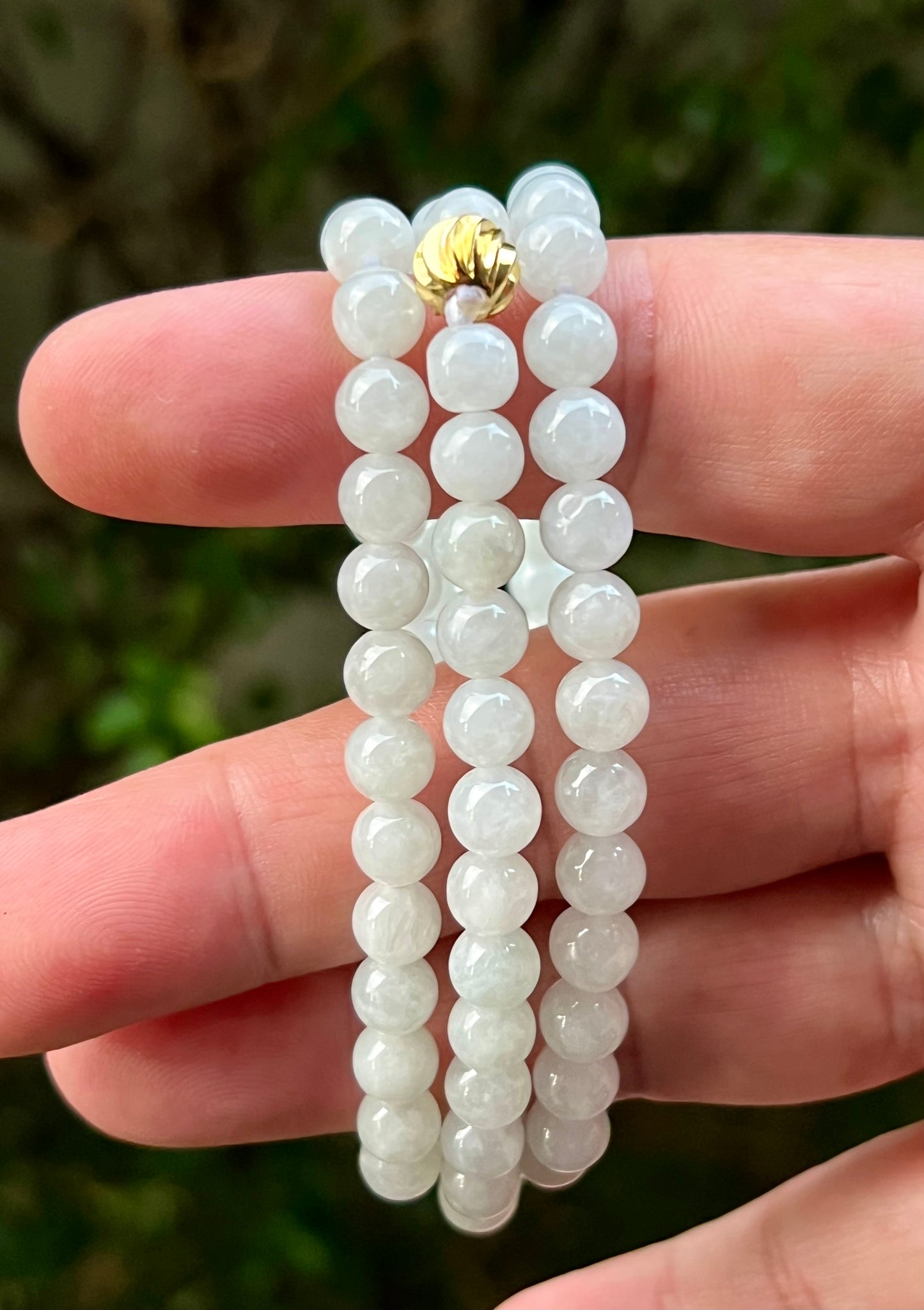 Natural Certified Grade A Burmese Jadeite Jade Beaded Necklace – Icy Milky White & Light Apple Green Hues – 6.8mm Beads – JN012