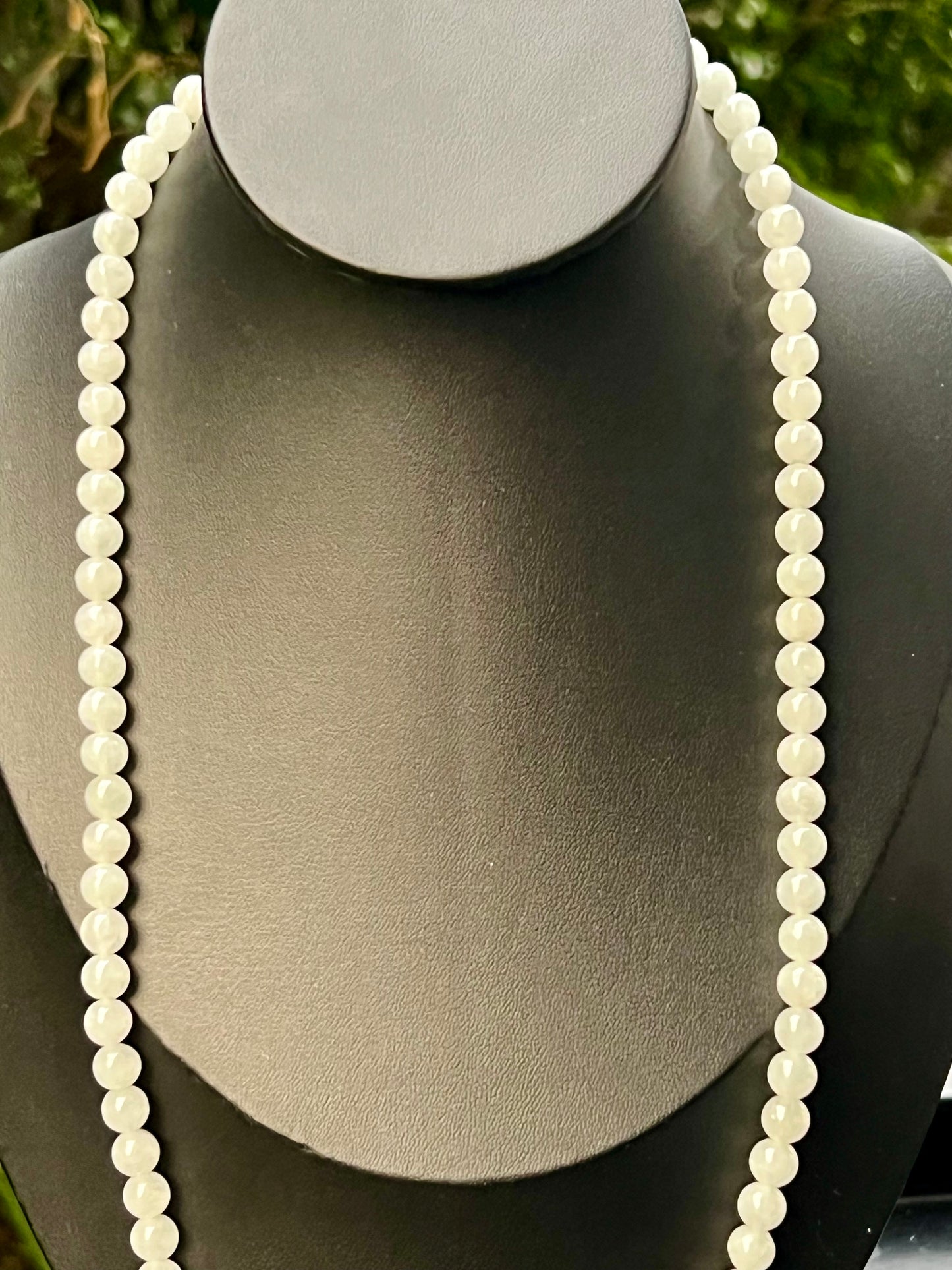 Natural Certified Grade A Burmese Jadeite Jade Beaded Necklace – Icy Milky White & Light Apple Green Hues – 6.8mm Beads – JN013