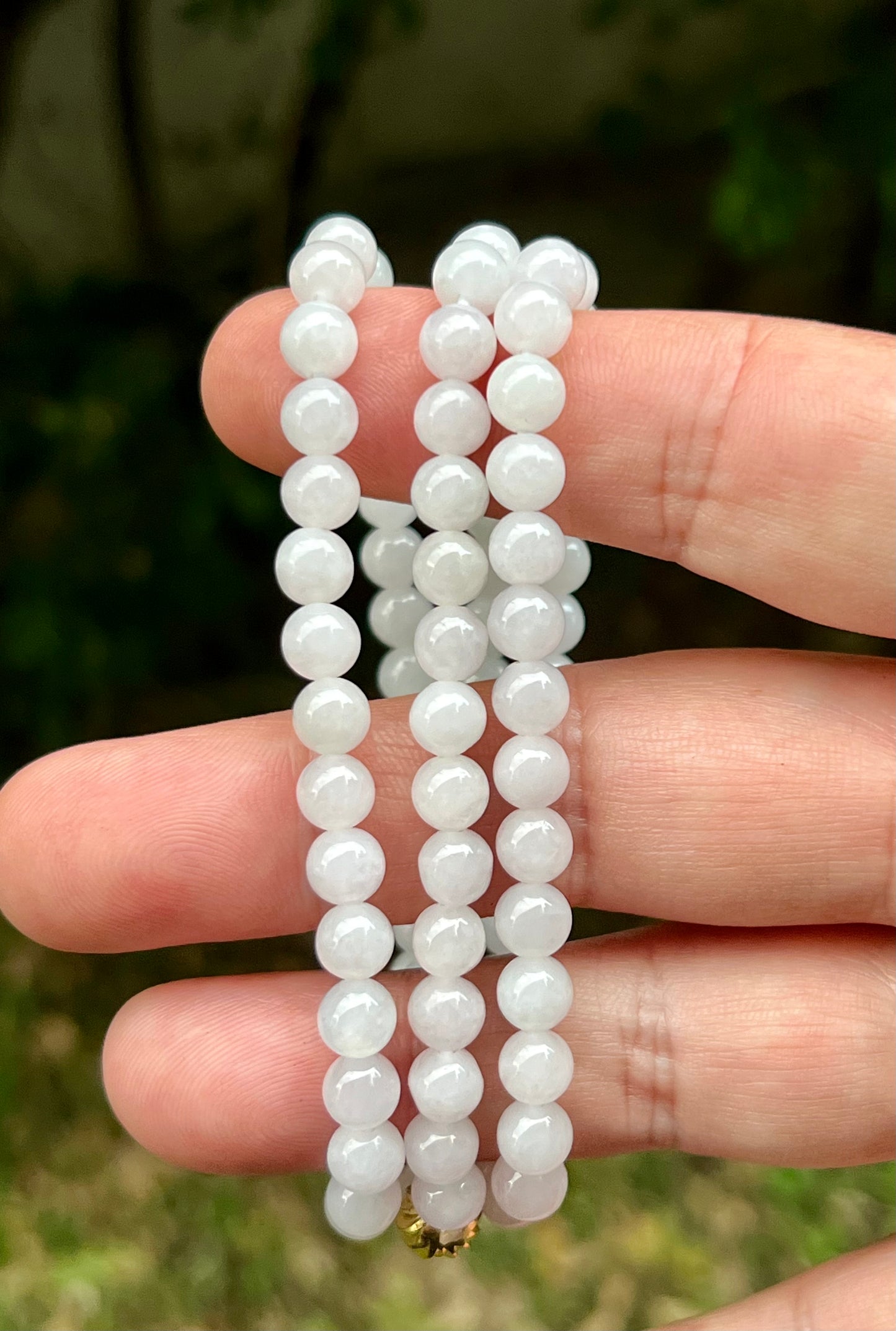 Natural Certified Grade A Burmese Jadeite Jade Beaded Necklace – Icy Milky White & Light Apple Green Hues – 6.3mm Beads – JN016