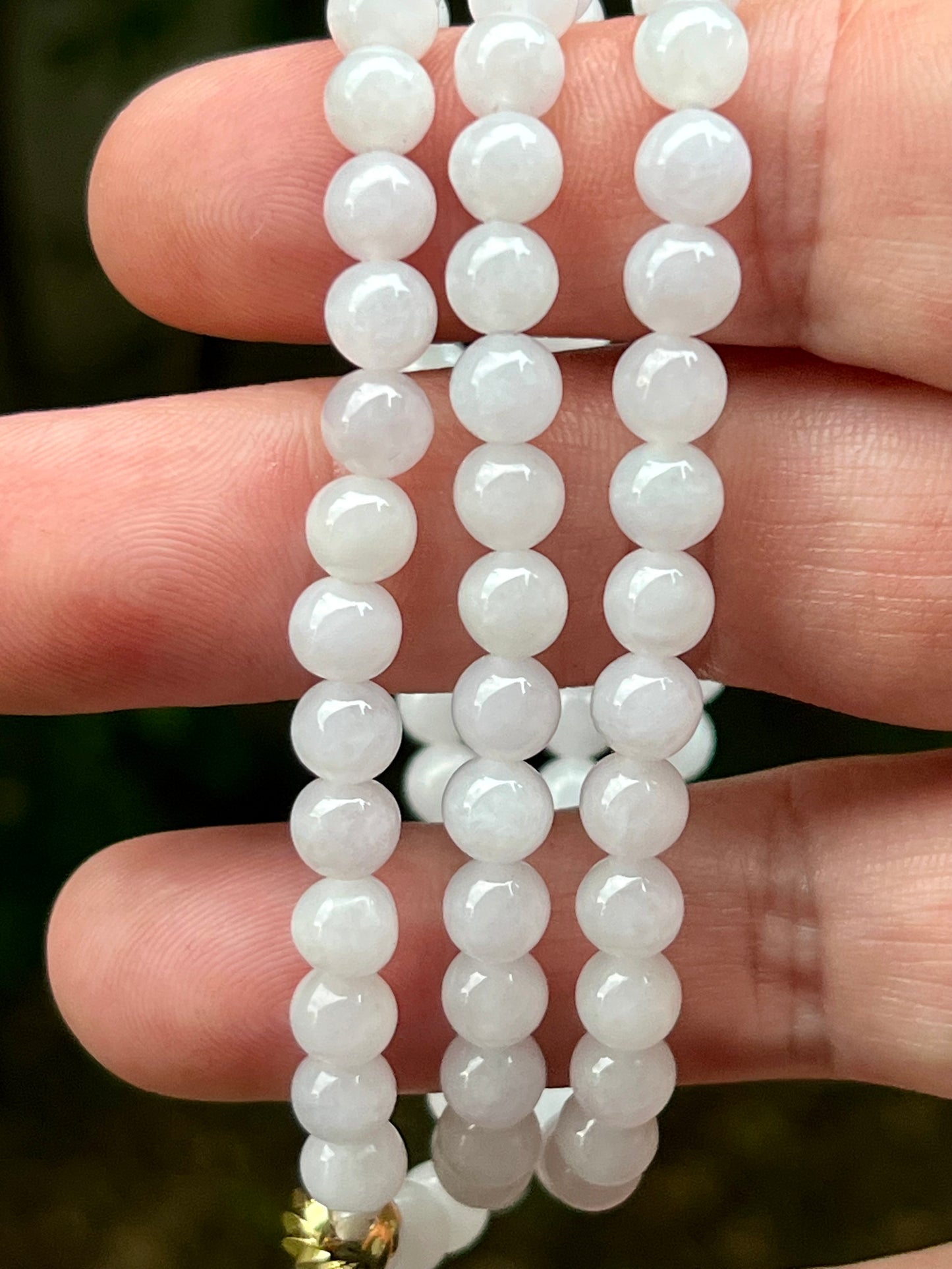 Natural Certified Grade A Burmese Jadeite Jade Beaded Necklace – Icy Milky White & Light Apple Green Hues – 6.3mm Beads – JN016