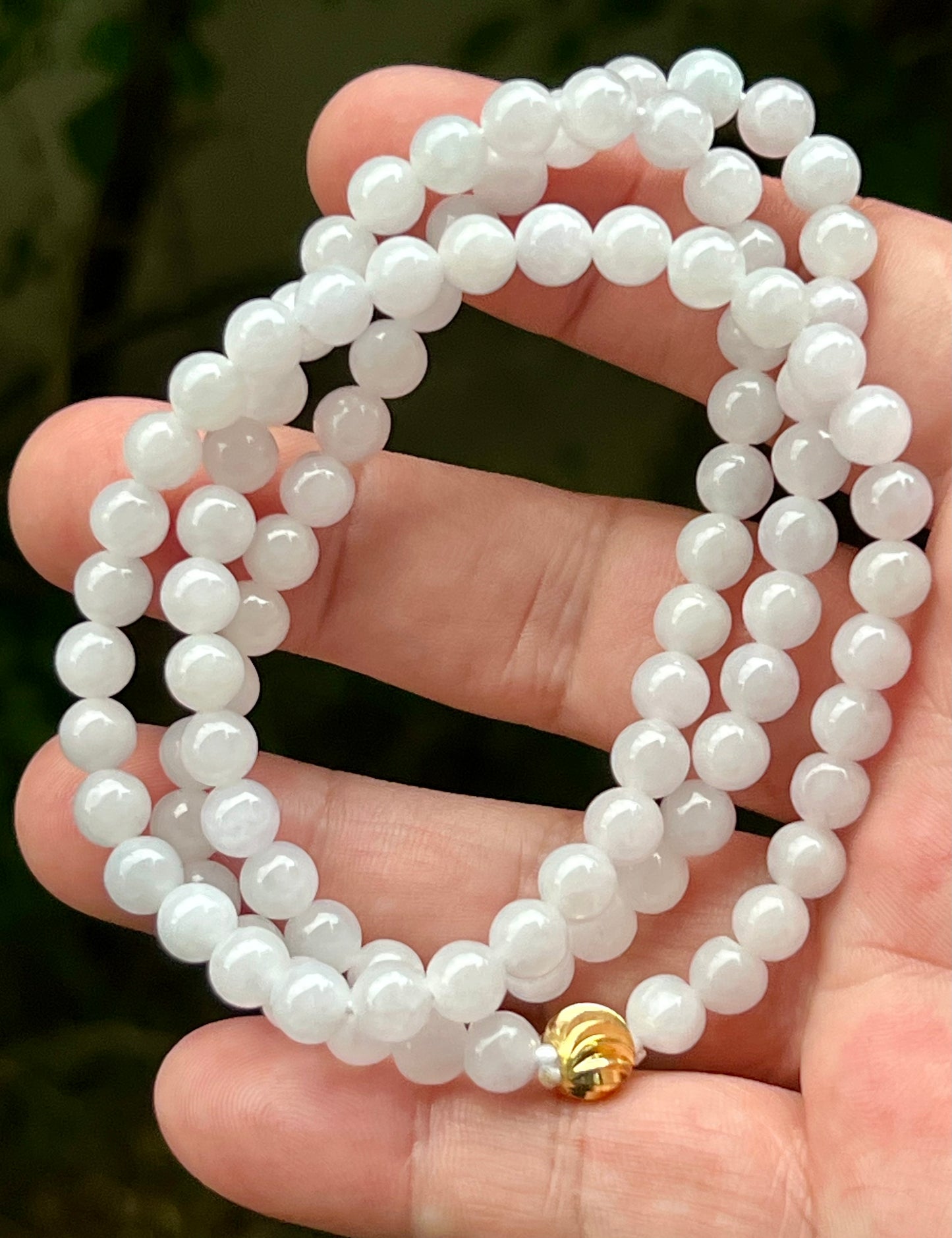 Natural Certified Grade A Burmese Jadeite Jade Beaded Necklace – Icy Milky White & Light Apple Green Hues – 6.3mm Beads – JN016