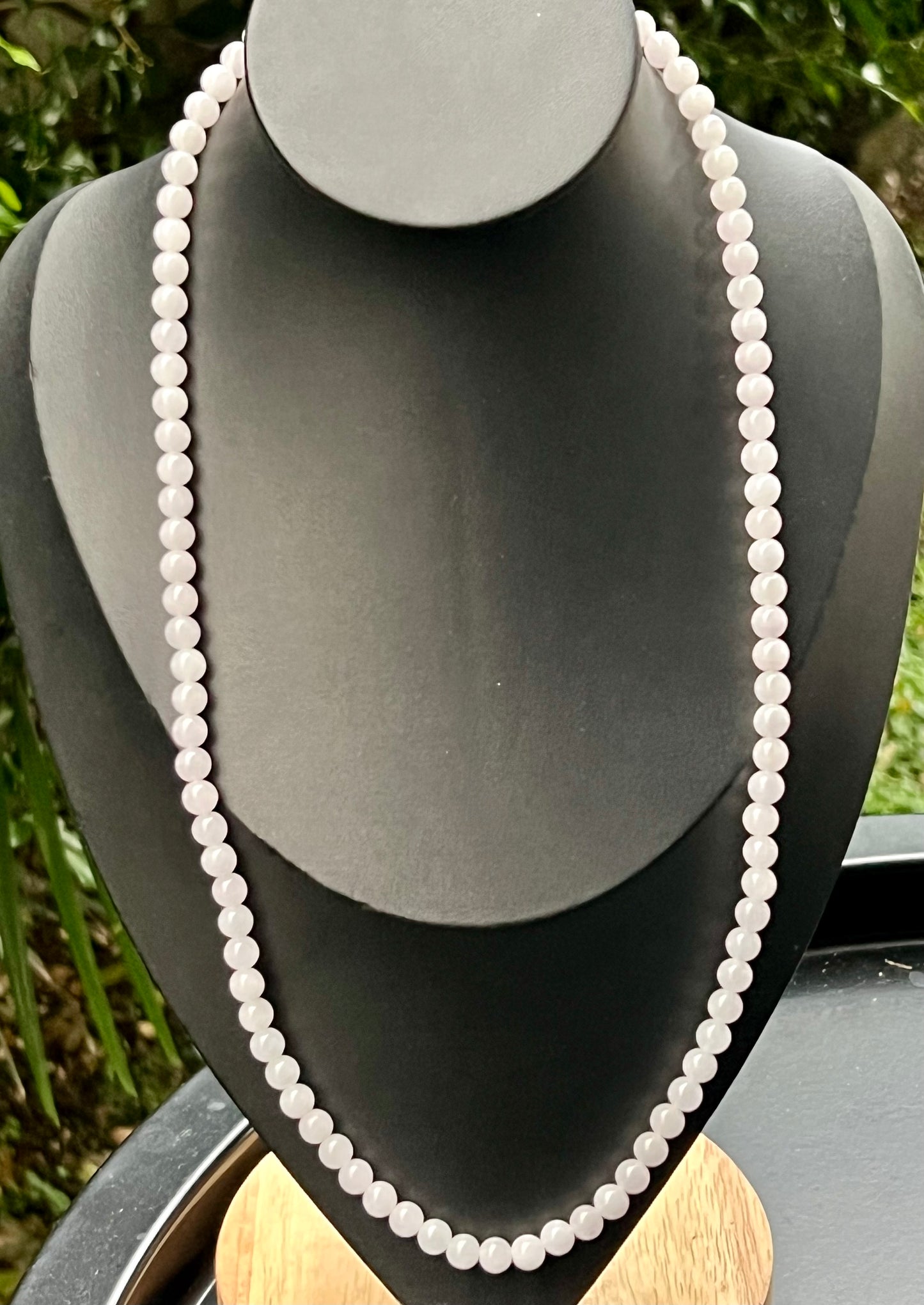 Natural Certified Grade A Burmese Jadeite Jade Beaded Necklace – Icy Milky White & Light Apple Green Hues – 6.3mm Beads – JN016
