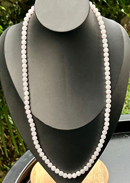 Natural Certified Grade A Burmese Jadeite Jade Beaded Necklace – Icy Milky White & Light Apple Green Hues – 6.3mm Beads – JN016