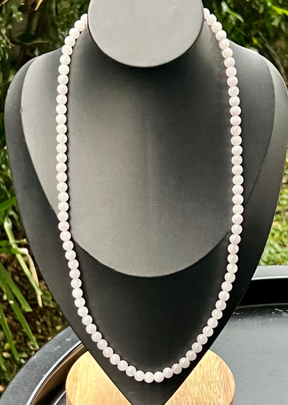 Natural Certified Grade A Burmese Jadeite Jade Beaded Necklace – Icy Milky White & Light Apple Green Hues – 6.3mm Beads – JN016