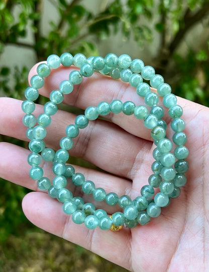 Natural Certified Grade A Burmese Jadeite Jade Beaded Necklace – Icy Imperial & Apple Green – 6.4mm Beads – JN018
