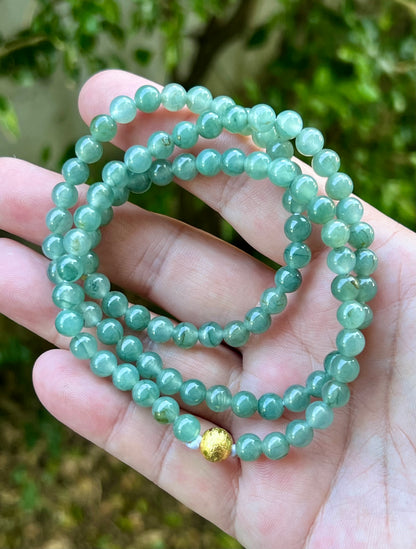 Natural Certified Grade A Burmese Jadeite Jade Beaded Necklace – Icy Imperial & Apple Green – 6.4mm Beads – JN018