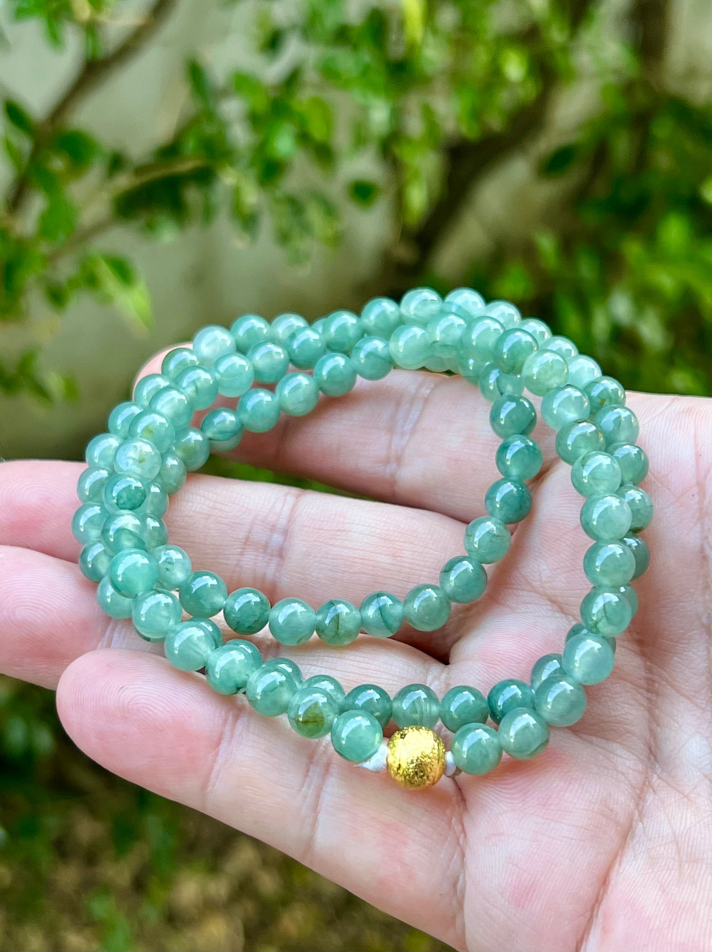 Natural Certified Grade A Burmese Jadeite Jade Beaded Necklace – Icy Imperial & Apple Green – 6.4mm Beads – JN018