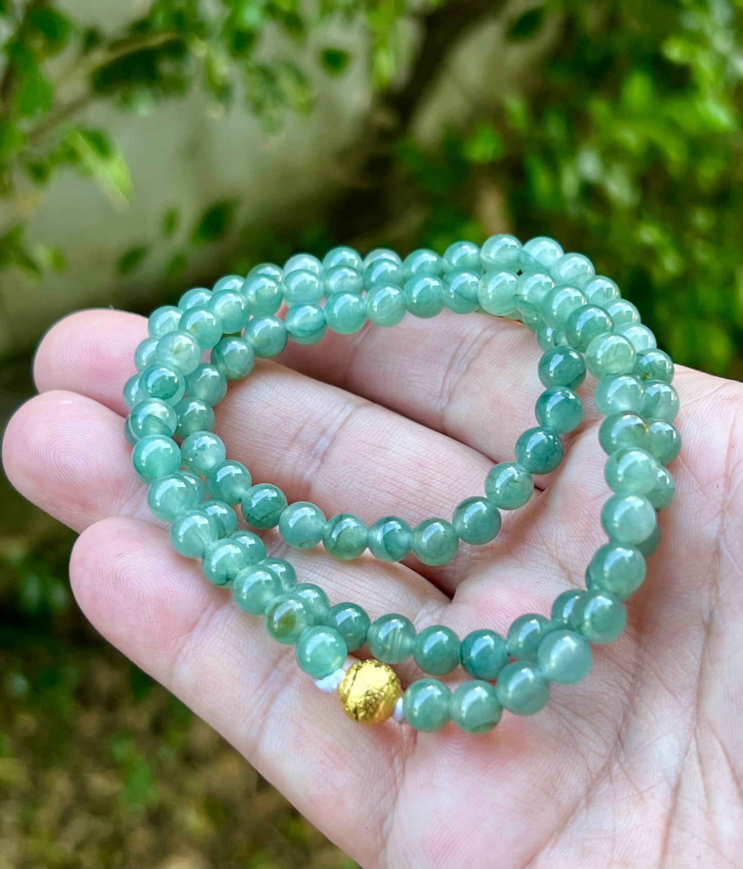 Natural Certified Grade A Burmese Jadeite Jade Beaded Necklace – Icy Imperial & Apple Green – 6.4mm Beads – JN018