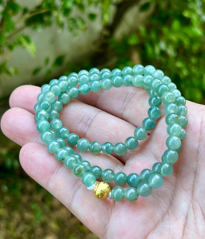 Natural Certified Grade A Burmese Jadeite Jade Beaded Necklace – Icy Imperial & Apple Green – 6.4mm Beads – JN018