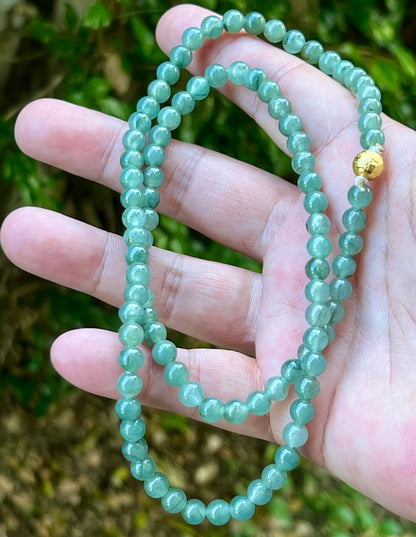 Natural Certified Grade A Burmese Jadeite Jade Beaded Necklace – Icy Imperial & Apple Green – 6.4mm Beads – JN018