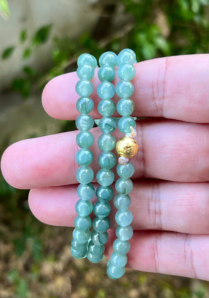 Natural Certified Grade A Burmese Jadeite Jade Beaded Necklace – Icy Imperial & Apple Green – 6.4mm Beads – JN018