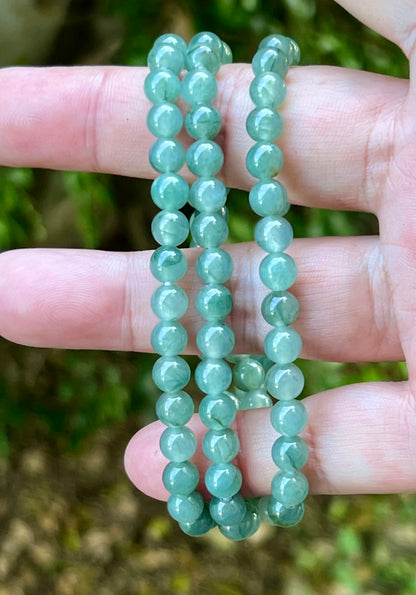 Natural Certified Grade A Burmese Jadeite Jade Beaded Necklace – Icy Imperial & Apple Green – 6.4mm Beads – JN018