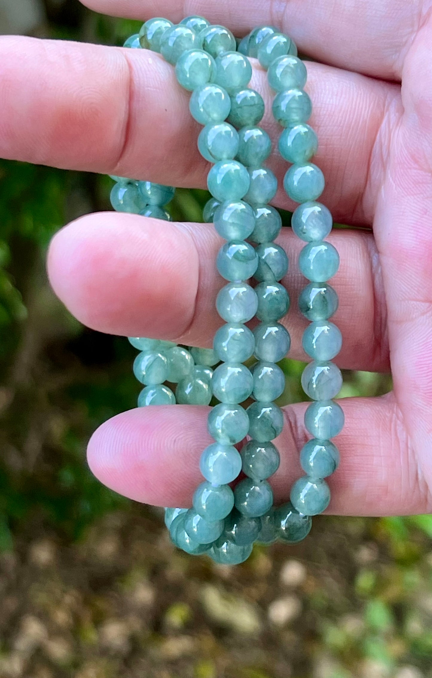 Natural Certified Grade A Burmese Jadeite Jade Beaded Necklace – Icy Imperial & Apple Green – 6.4mm Beads – JN018