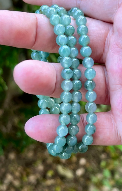 Natural Certified Grade A Burmese Jadeite Jade Beaded Necklace – Icy Imperial & Apple Green – 6.4mm Beads – JN018
