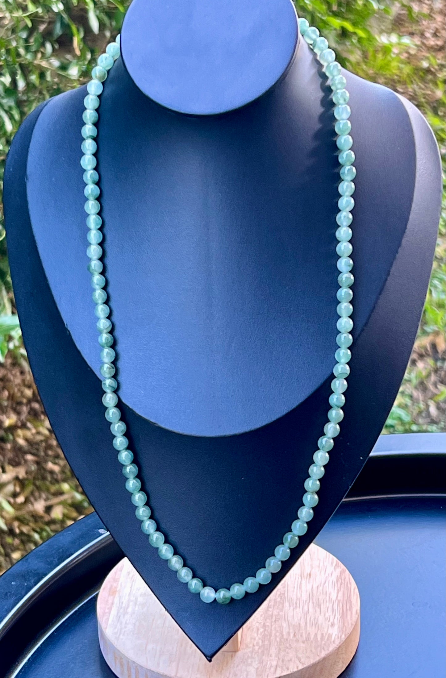 Natural Certified Grade A Burmese Jadeite Jade Beaded Necklace – Icy Imperial & Apple Green – 6.4mm Beads – JN018