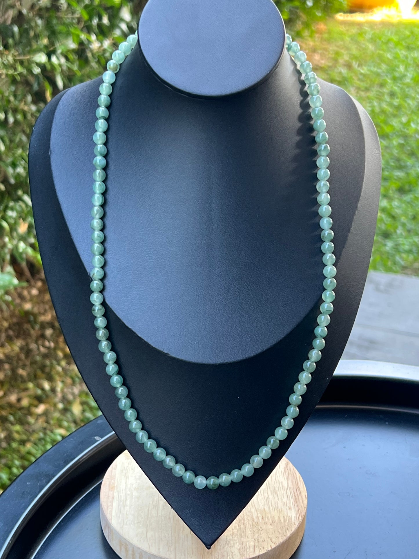 Natural Certified Grade A Burmese Jadeite Jade Beaded Necklace – Icy Imperial & Apple Green – 6.4mm Beads – JN018