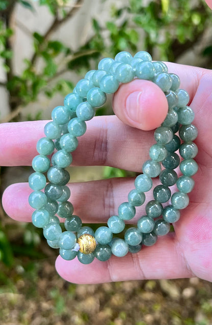 Natural Certified Grade A Burmese Jadeite Jade Beaded Necklace – Icy Imperial & Apple Green – 7.5mm Beads – JN019