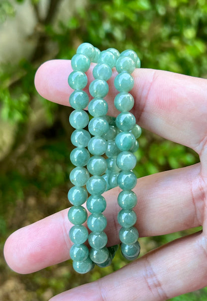 Natural Certified Grade A Burmese Jadeite Jade Beaded Necklace – Icy Imperial & Apple Green – 7.5mm Beads – JN019