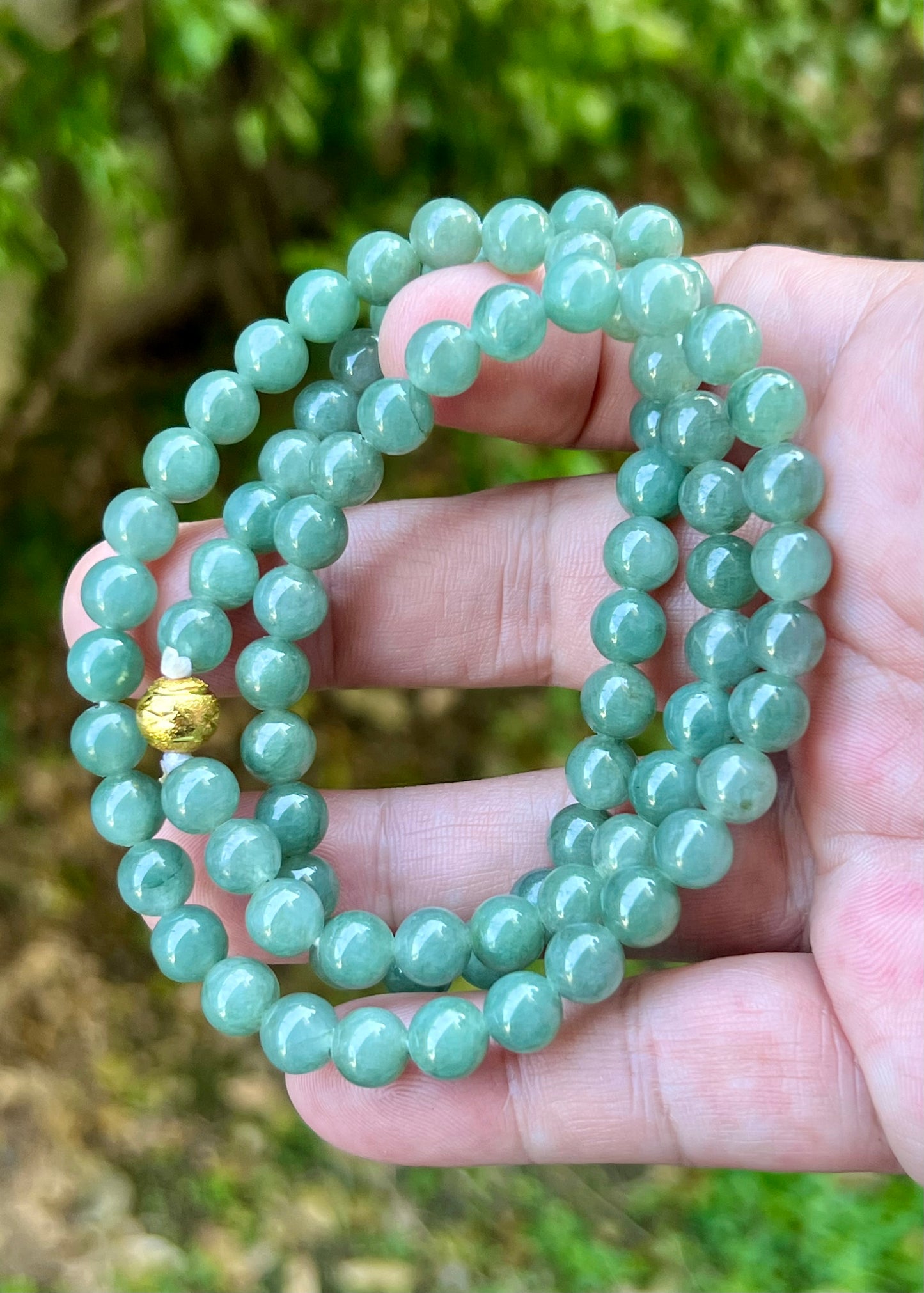 Natural Certified Grade A Burmese Jadeite Jade Beaded Necklace – Icy Imperial & Apple Green – 7.5mm Beads – JN019