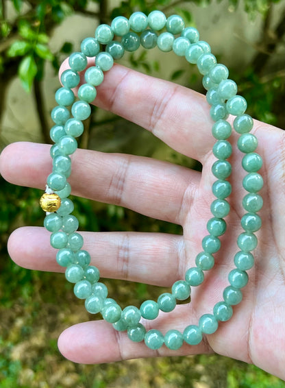 Natural Certified Grade A Burmese Jadeite Jade Beaded Necklace – Icy Imperial & Apple Green – 7.5mm Beads – JN019
