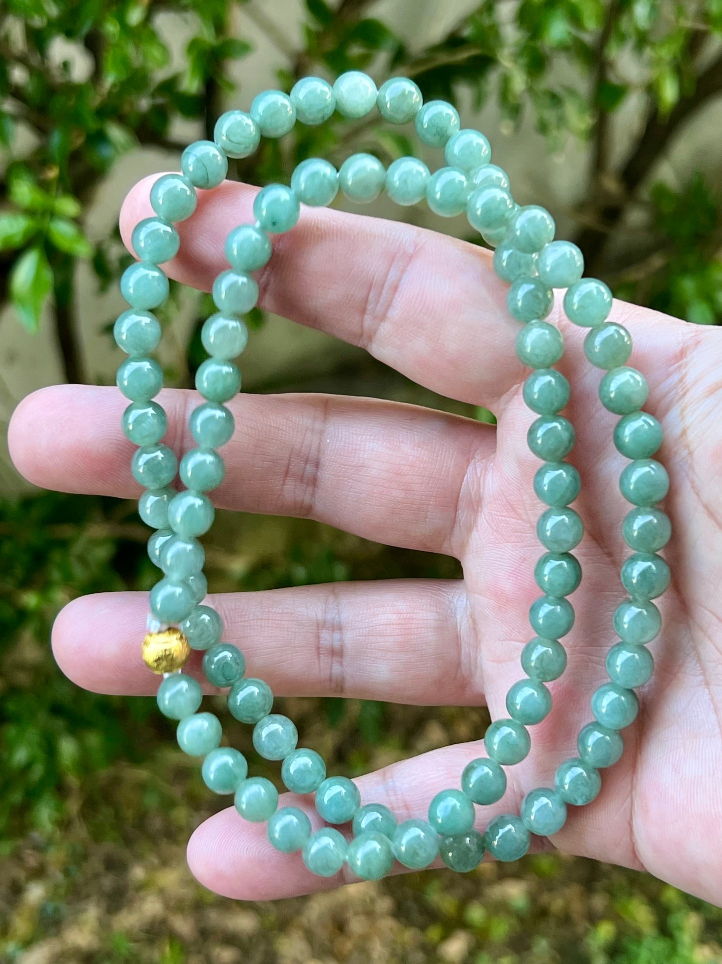 Natural Certified Grade A Burmese Jadeite Jade Beaded Necklace – Icy Imperial & Apple Green – 7.5mm Beads – JN019