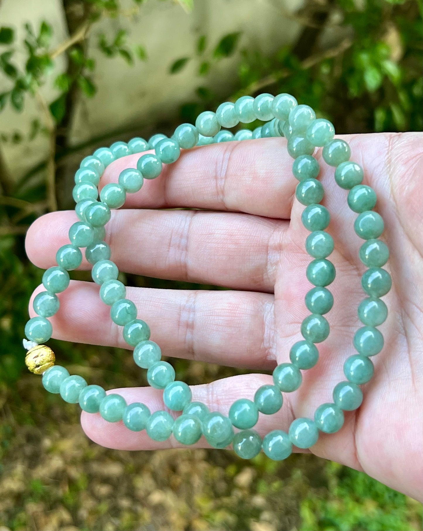 Natural Certified Grade A Burmese Jadeite Jade Beaded Necklace – Icy Imperial & Apple Green – 7.5mm Beads – JN019