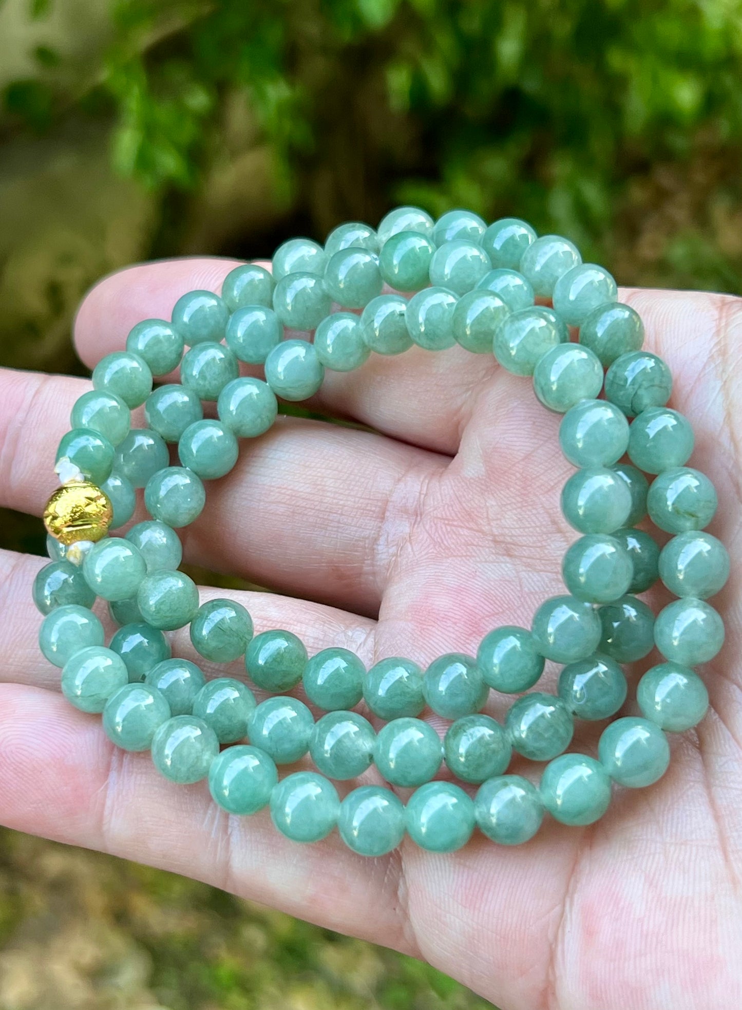 Natural Certified Grade A Burmese Jadeite Jade Beaded Necklace – Icy Imperial & Apple Green – 7.5mm Beads – JN020
