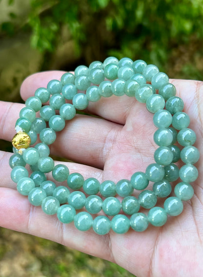 Natural Certified Grade A Burmese Jadeite Jade Beaded Necklace – Icy Imperial & Apple Green – 7.5mm Beads – JN020