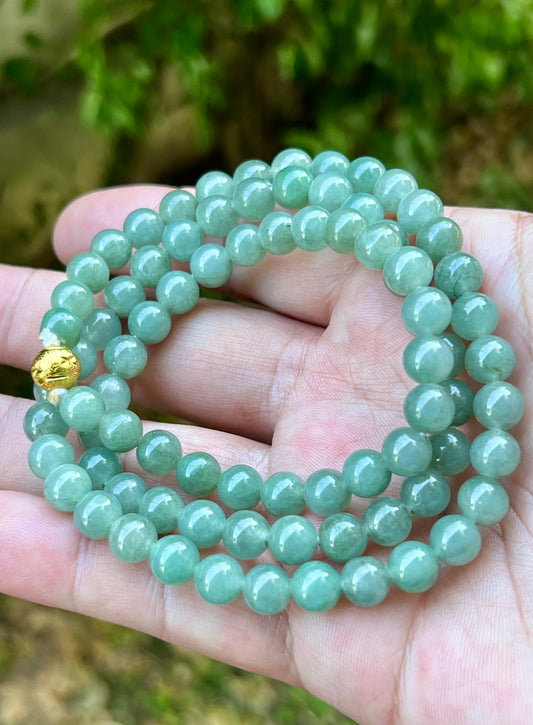 Natural Certified Grade A Burmese Jadeite Jade Beaded Necklace – Icy Imperial & Apple Green – 7.5mm Beads – JN020