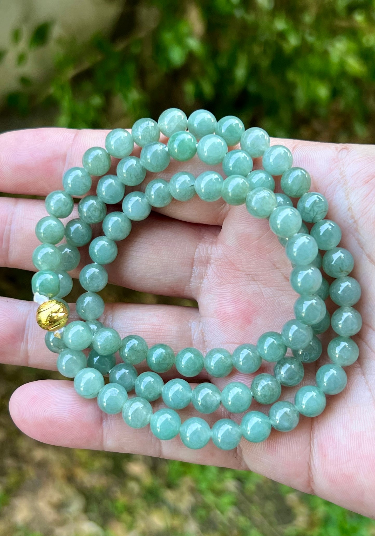 Natural Certified Grade A Burmese Jadeite Jade Beaded Necklace – Icy Imperial & Apple Green – 7.5mm Beads – JN020