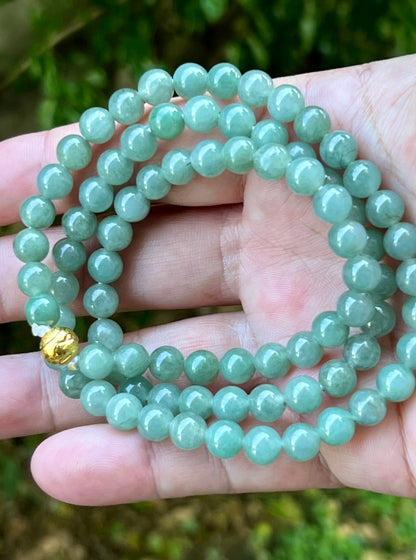 Natural Certified Grade A Burmese Jadeite Jade Beaded Necklace – Icy Imperial & Apple Green – 7.5mm Beads – JN020