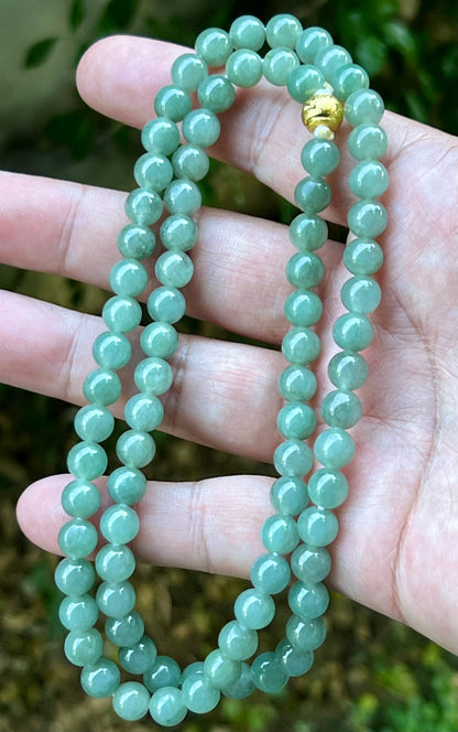 Natural Certified Grade A Burmese Jadeite Jade Beaded Necklace – Icy Imperial & Apple Green – 7.5mm Beads – JN020