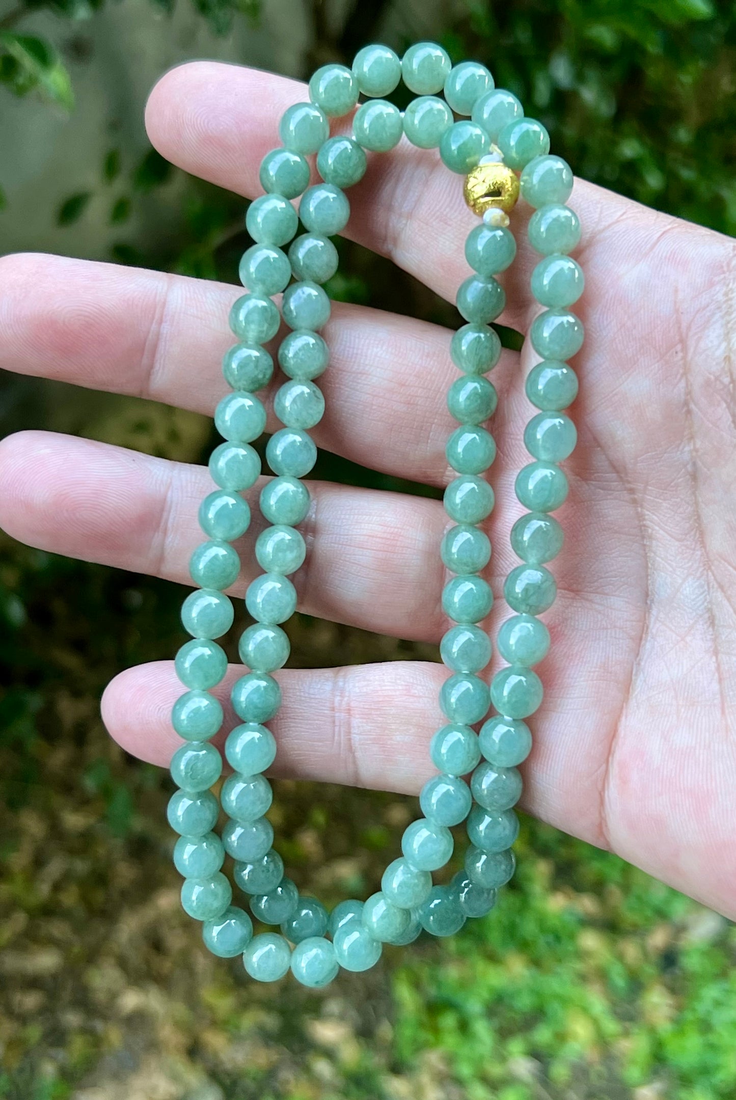 Natural Certified Grade A Burmese Jadeite Jade Beaded Necklace – Icy Imperial & Apple Green – 7.5mm Beads – JN020
