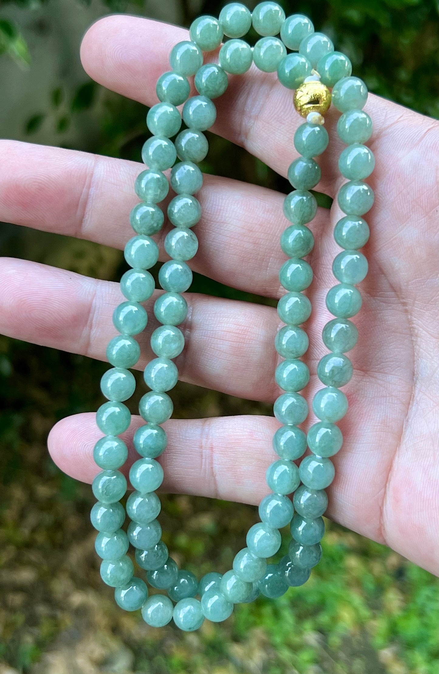 Natural Certified Grade A Burmese Jadeite Jade Beaded Necklace – Icy Imperial & Apple Green – 7.5mm Beads – JN020