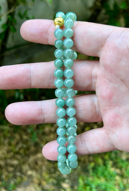 Natural Certified Grade A Burmese Jadeite Jade Beaded Necklace – Icy Imperial & Apple Green – 7.5mm Beads – JN020
