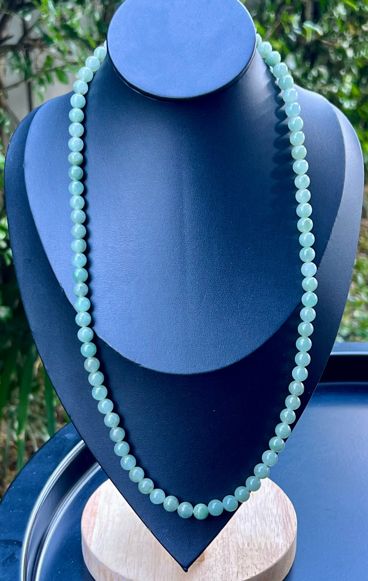 Natural Certified Grade A Burmese Jadeite Jade Beaded Necklace – Icy Imperial & Apple Green – 7.5mm Beads – JN020