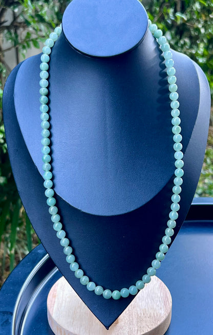 Natural Certified Grade A Burmese Jadeite Jade Beaded Necklace – Icy Imperial & Apple Green – 7.5mm Beads – JN020