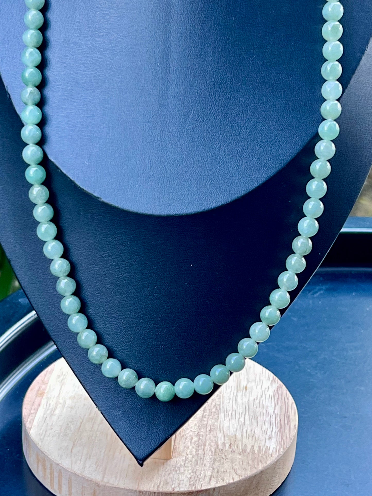 Natural Certified Grade A Burmese Jadeite Jade Beaded Necklace – Icy Imperial & Apple Green – 7.5mm Beads – JN020